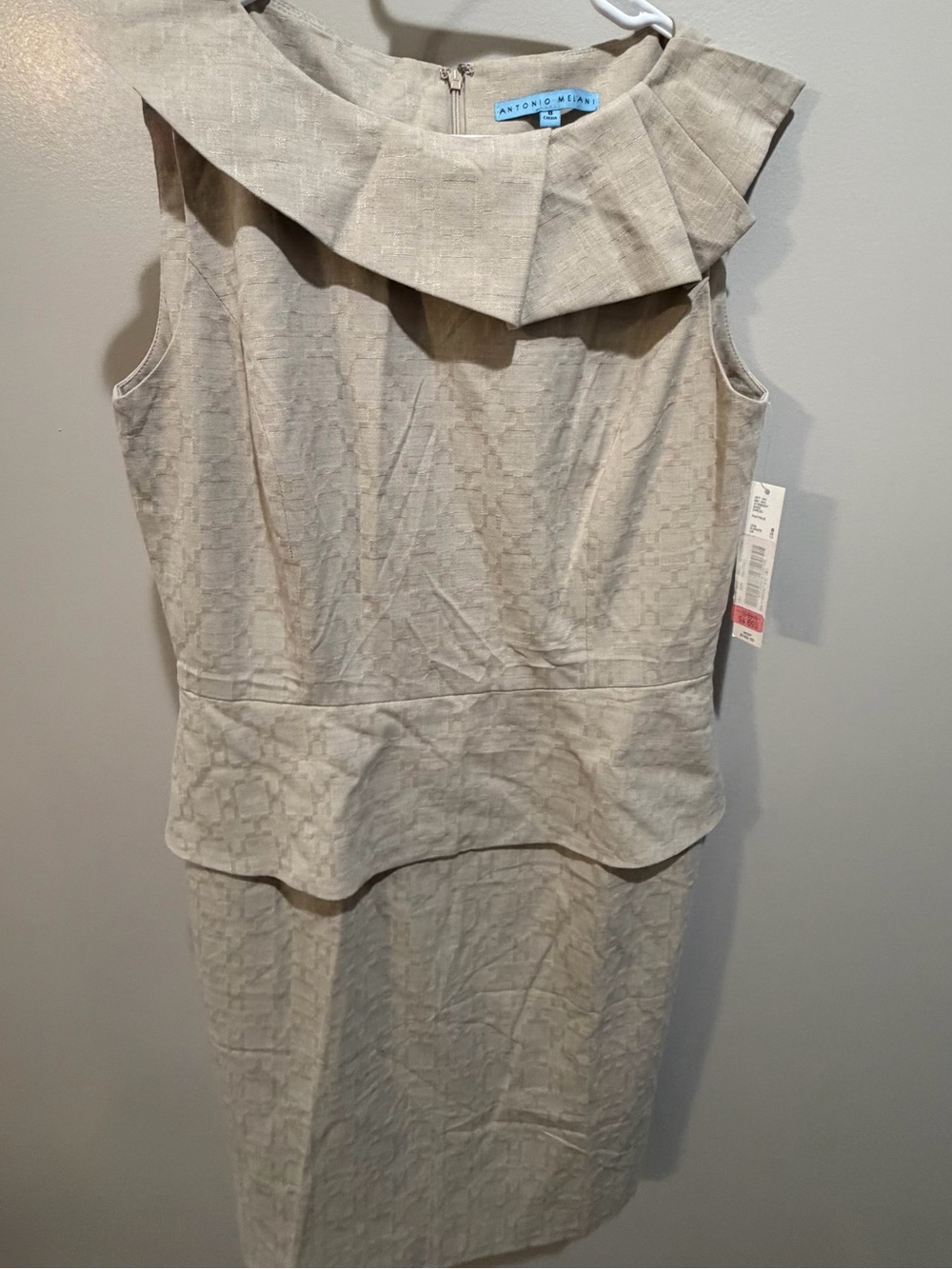 ANTONIO MELANI Beige Textured Sleeveless Sheath with Peplum